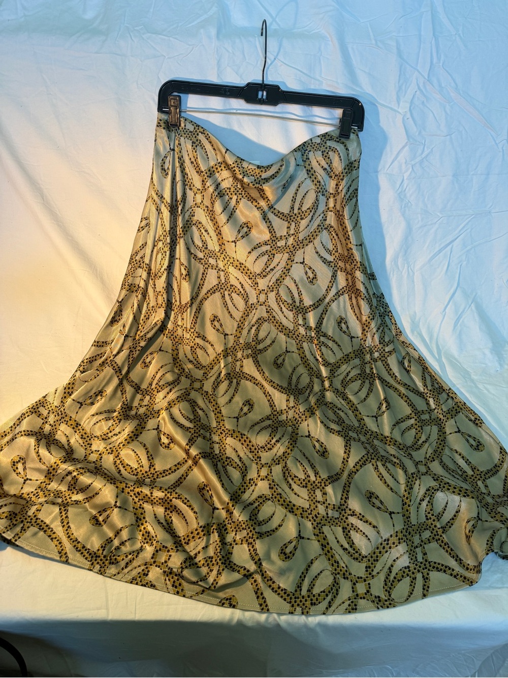 H&M Olive and Blk/Brn Midi A-Line Elastic Skirt with Chain-Link Print